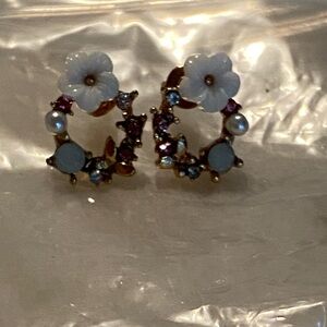 Elegant Floral Earrings with Blue and Purple Accents